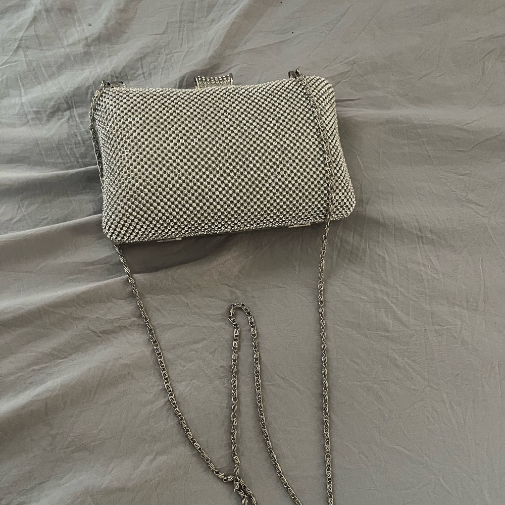 Silver Crystal Embellished Evening Clutch - Women Bags - Picture 2 of 5